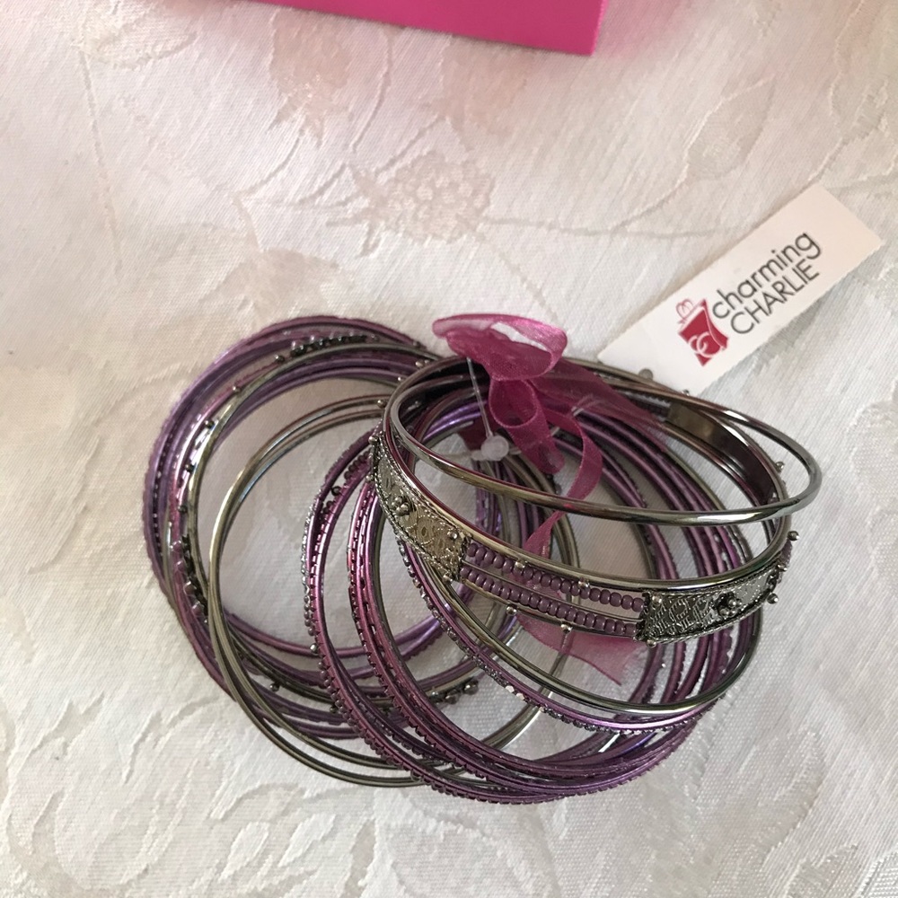 Charming Charlie purple stackable bangle bracelets